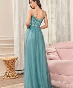 Ever-Pretty US Soft Spaghetti Straps V-Neck Embroidery Evening Dress SHOP BY OCCASION