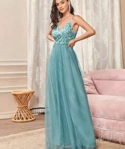 Ever-Pretty US Soft Spaghetti Straps V-Neck Embroidery Evening Dress SHOP BY OCCASION