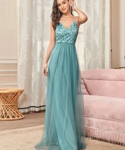 Ever-Pretty US Soft Spaghetti Straps V-Neck Embroidery Evening Dress SHOP BY OCCASION