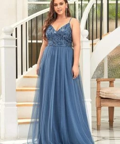 Ever-Pretty US Soft Spaghetti Straps V-Neck Embroidery Evening Dress SHOP BY OCCASION