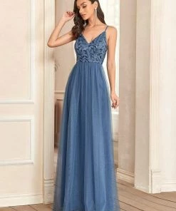 Ever-Pretty US Soft Spaghetti Straps V-Neck Embroidery Evening Dress SHOP BY OCCASION