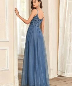 Ever-Pretty US Soft Spaghetti Straps V-Neck Embroidery Evening Dress SHOP BY OCCASION