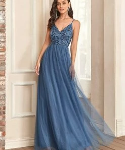 Ever-Pretty US Soft Spaghetti Straps V-Neck Embroidery Evening Dress SHOP BY OCCASION