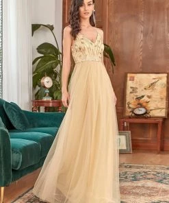 Ever-Pretty US Soft Spaghetti Straps V-Neck Embroidery Evening Dress SHOP BY OCCASION