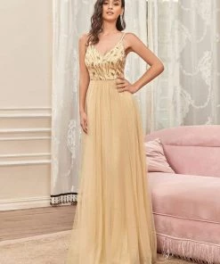 Ever-Pretty US Soft Spaghetti Straps V-Neck Embroidery Evening Dress SHOP BY OCCASION
