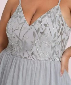 Ever-Pretty US SHOP BY OCCASION Plus Size Soft Spaghetti Straps V-Neck Embroidery Evening Dress