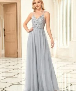 Ever-Pretty US Soft Spaghetti Straps V-Neck Embroidery Evening Dress SHOP BY OCCASION