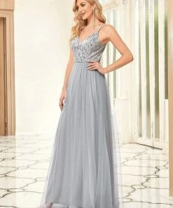 Ever-Pretty US Soft Spaghetti Straps V-Neck Embroidery Evening Dress SHOP BY OCCASION