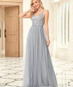 Ever-Pretty US Soft Spaghetti Straps V-Neck Embroidery Evening Dress SHOP BY OCCASION