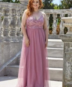 Ever-Pretty US SHOP BY OCCASION Plus Size Soft Spaghetti Straps V-Neck Embroidery Evening Dress