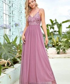 Ever-Pretty US Soft Spaghetti Straps V-Neck Embroidery Evening Dress SHOP BY OCCASION