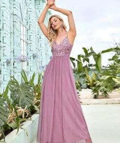 Ever-Pretty US Soft Spaghetti Straps V-Neck Embroidery Evening Dress SHOP BY OCCASION