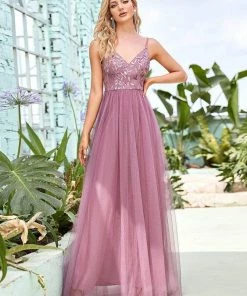 Ever-Pretty US Soft Spaghetti Straps V-Neck Embroidery Evening Dress SHOP BY OCCASION