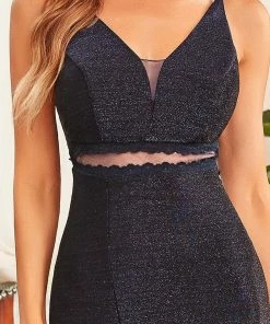 Ever-Pretty US Spaghetti Strap V-Neck High Slit Mesh Panel Evening Dress SHOP BY OCCASION