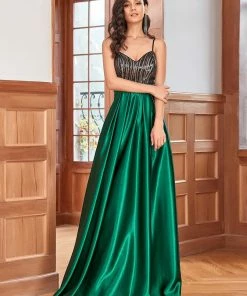 Ever-Pretty US Summer Dresses 2022 Custom Size A-Line Spaghetti Strap High Slit Evening Dress