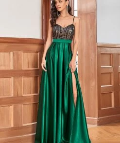 Ever-Pretty US Summer Dresses 2022 Custom Size A-Line Spaghetti Strap High Slit Evening Dress