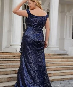 Ever-Pretty US Plus Size Curvy Sequin Sleeveless High Slit Ruffled Evening Dress SHOP BY OCCASION