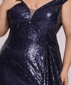 Ever-Pretty US Plus Size Curvy Sequin Sleeveless High Slit Ruffled Evening Dress SHOP BY OCCASION