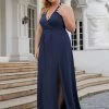 Ever-Pretty US Plus Size V-Neck Halter A-Line Front Slit Evening Dress