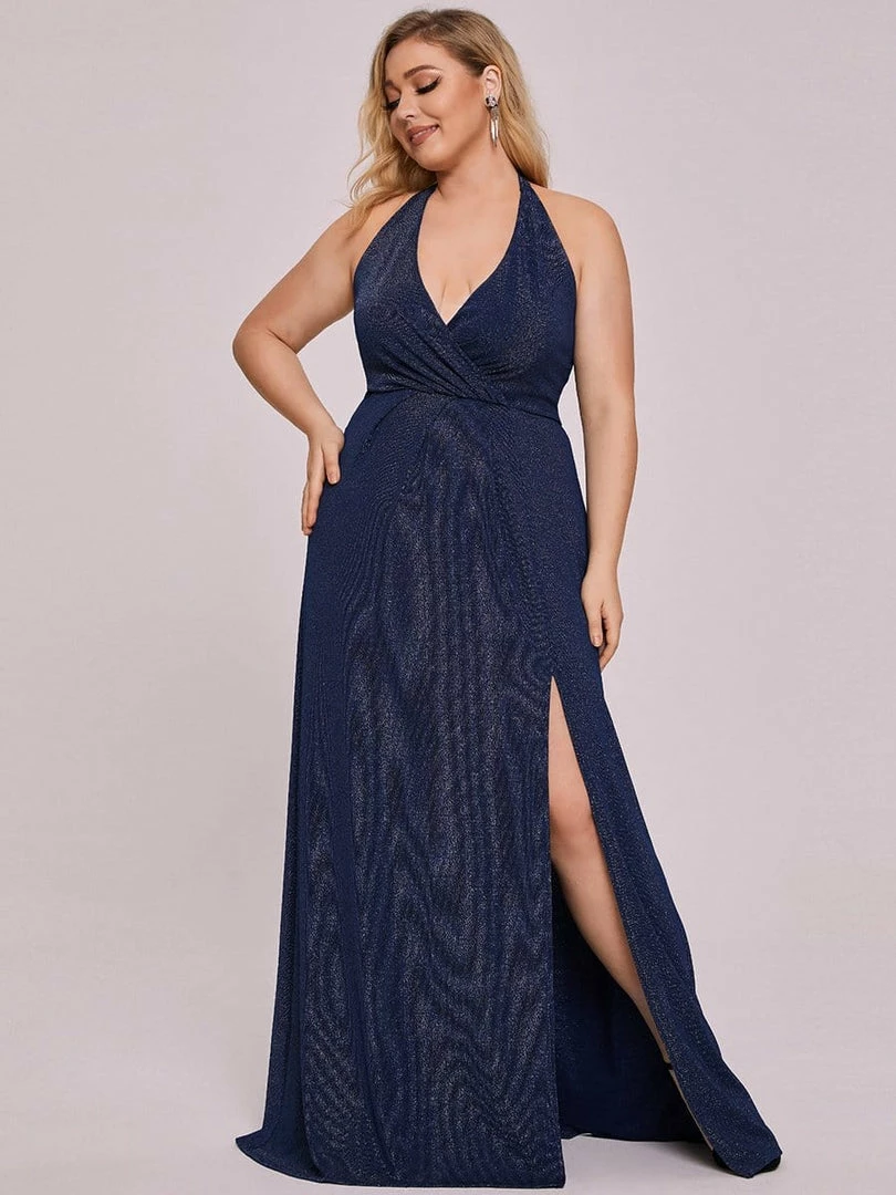 Ever-Pretty US Plus Size V-Neck Halter A-Line Front Slit Evening Dress 6 Ever-Pretty US Plus Size V-Neck Halter A-Line Front Slit Evening Dress