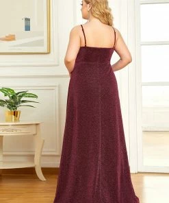 Ever-Pretty US Plus Size Spaghetti Strap Front Slit Shiny Formal Evening Dress SHOP BY OCCASION