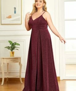 Ever-Pretty US Plus Size Spaghetti Strap Front Slit Shiny Formal Evening Dress SHOP BY OCCASION