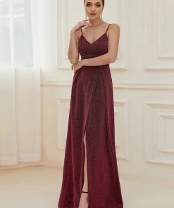 Ever-Pretty US Spaghetti Strap Front Slit Shiny Evening Dress SHOP BY OCCASION