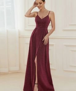 Ever-Pretty US Spaghetti Strap Front Slit Shiny Evening Dress SHOP BY OCCASION