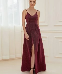 Ever-Pretty US Spaghetti Strap Front Slit Shiny Evening Dress SHOP BY OCCASION