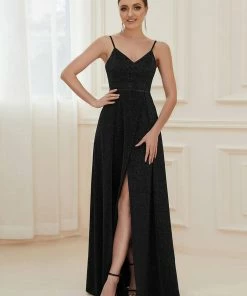 Ever-Pretty US Spaghetti Strap Front Slit Shiny Evening Dress SHOP BY OCCASION