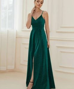 Ever-Pretty US Spaghetti Strap Front Slit Shiny Evening Dress SHOP BY OCCASION
