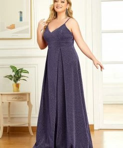 Ever-Pretty US Plus Size Spaghetti Strap Front Slit Shiny Formal Evening Dress SHOP BY OCCASION