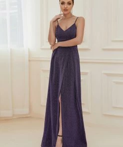 Ever-Pretty US Spaghetti Strap Front Slit Shiny Evening Dress SHOP BY OCCASION