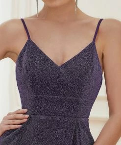 Ever-Pretty US Spaghetti Strap Front Slit Shiny Evening Dress SHOP BY OCCASION