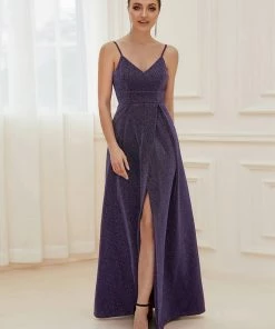 Ever-Pretty US Spaghetti Strap Front Slit Shiny Evening Dress SHOP BY OCCASION