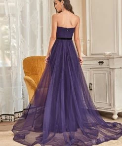 Ever-Pretty US Custom Size Ruched Tied Waist Strapless Front Slit Evening Dress Summer Dresses 2022