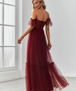 Ever-Pretty US Off-Shoulder Sweetheart Double Layer Pleated Evening Dress