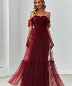 Ever-Pretty US Off-Shoulder Sweetheart Double Layer Pleated Evening Dress