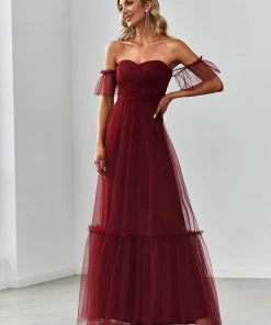 Ever-Pretty US Off-Shoulder Sweetheart Double Layer Pleated Evening Dress