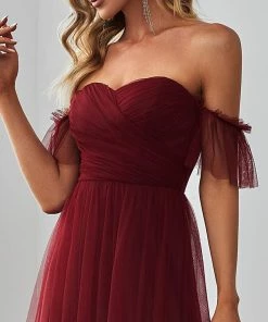 Ever-Pretty US Off-Shoulder Sweetheart Double Layer Pleated Evening Dress