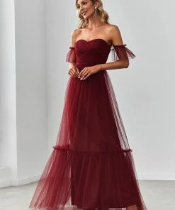 Ever-Pretty US Off-Shoulder Sweetheart Double Layer Pleated Evening Dress