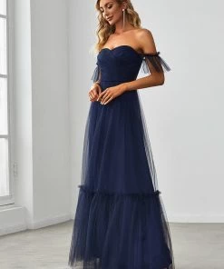 Ever-Pretty US Off-Shoulder Sweetheart Double Layer Pleated Evening Dress