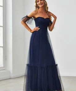 Ever-Pretty US Off-Shoulder Sweetheart Double Layer Pleated Evening Dress