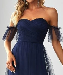 Ever-Pretty US Off-Shoulder Sweetheart Double Layer Pleated Evening Dress