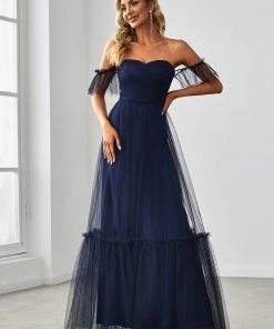 Ever-Pretty US Off-Shoulder Sweetheart Double Layer Pleated Evening Dress