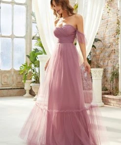 Ever-Pretty US Off-Shoulder Sweetheart Double Layer Pleated Evening Dress
