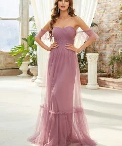Ever-Pretty US Off-Shoulder Sweetheart Double Layer Pleated Evening Dress
