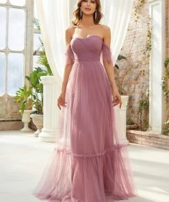 Ever-Pretty US Off-Shoulder Sweetheart Double Layer Pleated Evening Dress