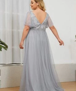 Ever-Pretty US SHOP BY OCCASION Plus Size Long Sequin Evening Dress With Sleeves