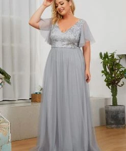 Ever-Pretty US SHOP BY OCCASION Plus Size Long Sequin Evening Dress With Sleeves